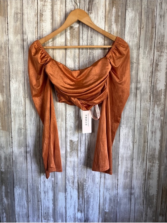 Oh Polly Tops - Oh Polly Batch A Caramel Cowl Neck Ruched Long Sleeve Crop Top Size 4 NWT